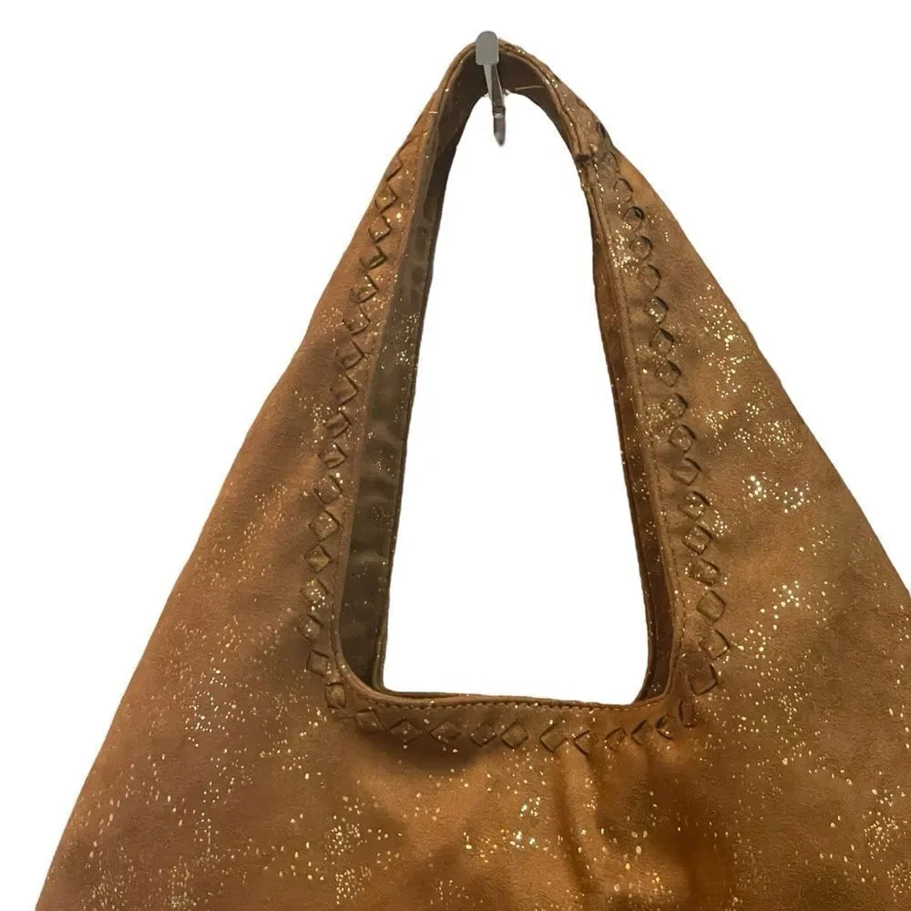 Deux Lux Oversized Shimmer Hobo Bag Camel Brown With Gold Flakes